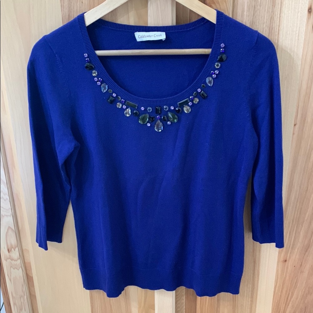 Coldwater Creek Royal Blue Embellished Sweater